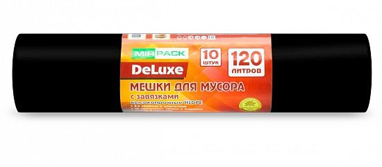 Мешки для мусора с завязками 120 литров, 70*110, 10 штук, ПCД, 3-х слойные черные 35 мкм для тяжелого и острого мусора прямое дно + ленты для затягивания - Вид 1